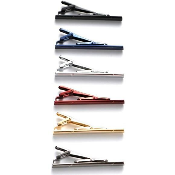 Mens Tie Clip Set 6 Pack Classic Tie Bar Pin for Wedding Business Neckties - Picture 4 of 7